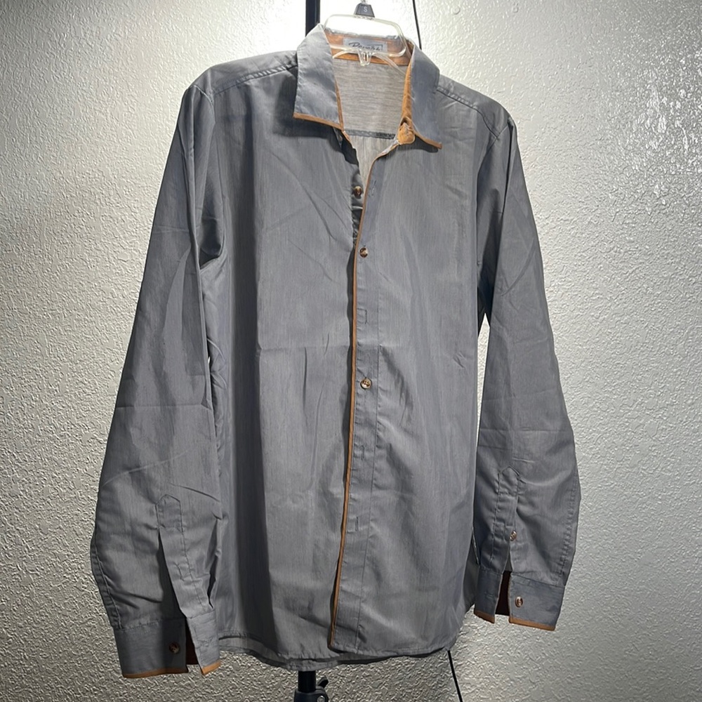 Reverb Button-Up Shirt (Grey/Tan) Size Medium